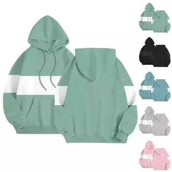 Женская повседневная толстовка с капюшоном и длинными рукавами в полоску в стиле пэчворк L чёрный