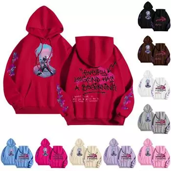 Женская повседневная толстовка с капюшоном и круглым вырезом, длинными рукавами и принтом L чёрный