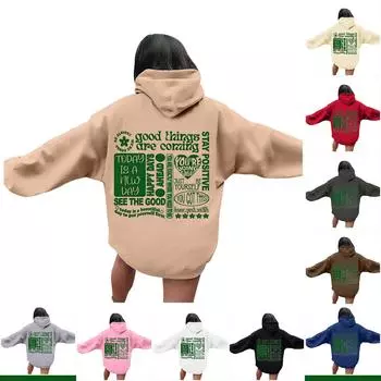 Женская повседневная толстовка с капюшоном и круглым вырезом, длинными рукавами и принтом L чёрный