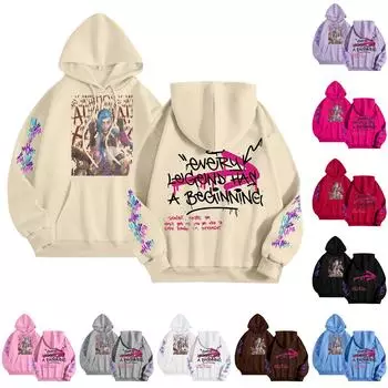 Женская повседневная толстовка с капюшоном и круглым вырезом, длинными рукавами и принтом L чёрный