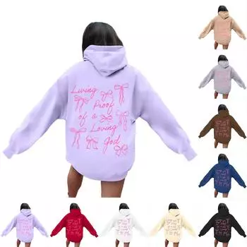 Женская повседневная толстовка с капюшоном и круглым вырезом, длинными рукавами и принтом L чёрный