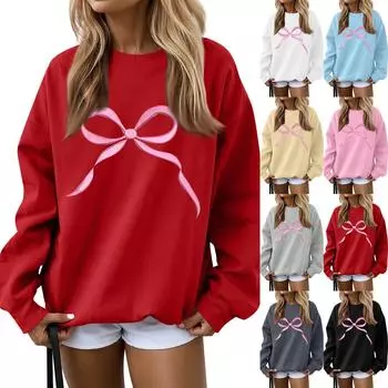 Женская повседневная толстовка с капюшоном и круглым вырезом, длинными рукавами и бантом L чёрный