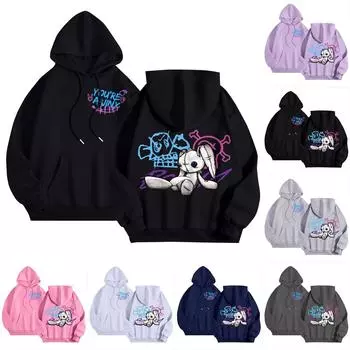 Женская повседневная толстовка с капюшоном и круглым вырезом, длинными рукавами и принтом XXL белый