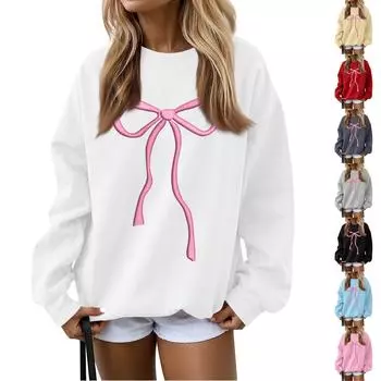 Женская повседневная толстовка с капюшоном и круглым вырезом, длинными рукавами и бантом L чёрный