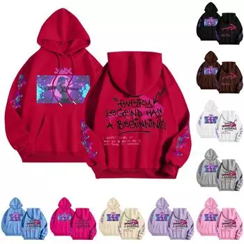 Женская повседневная толстовка с капюшоном и круглым вырезом, длинными рукавами и принтом L чёрный