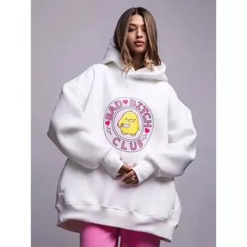 Женская повседневная толстовка с капюшоном и принтом утки на осень и зиму S белый