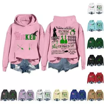 Женская повседневная толстовка с капюшоном и принтом ведьмы с длинными рукавами L бежевый