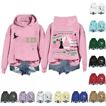 Женская повседневная толстовка с капюшоном и принтом ведьмы с длинными рукавами L бежевый