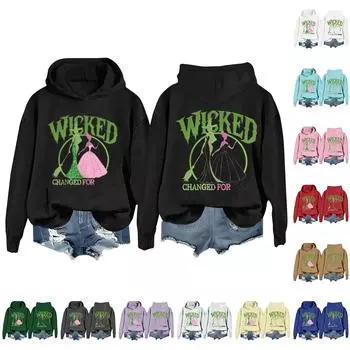 Женская повседневная толстовка с капюшоном и принтом ведьмы с длинными рукавами L бежевый