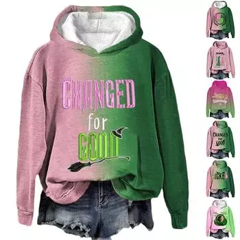 Женская повседневная толстовка с капюшоном и принтом ведьмы с длинными рукавами L армия зеленый