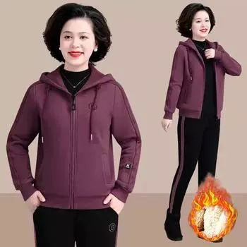 Женская повседневная толстовка с капюшоном на молнии плюс бархатные брюки костюм для дома зимний утепленный спортивный костюм из овечьей шерсти женский комплект из двух предметов XXXXL серый