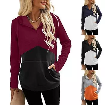 Женская повседневная толстовка с капюшоном, воротником-молнией, длинными рукавами, с несколькими панелями и карманами M чёрный