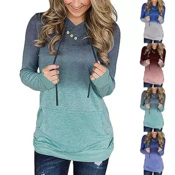 Женская повседневная толстовка с карманом и длинным рукавом, пуловер, рубашка, топы, блузка L синий