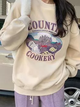 Женская повседневная толстовка с круглым вырезом и принтом в стиле ретро с комиксами, женская осенне-зимняя новая бархатная кофта в корейском стиле с длинным рукавом в стиле Харадзюку M абрикосовый