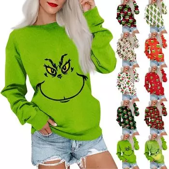 Женская повседневная толстовка с круглым вырезом, свободные мягкие пуловеры с длинными рукавами и принтом, топы L чёрный