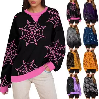 Женская повседневная толстовка с принтом на Хэллоуин, с длинным рукавом, свободная толстовка S чёрный