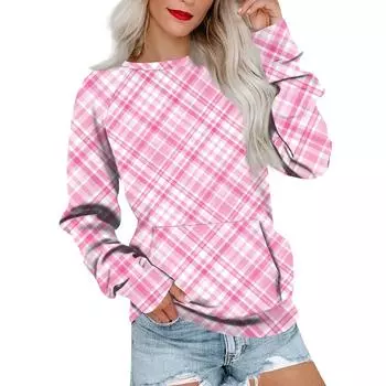 Женская повседневная толстовка с принтом, свитшот с рукавами-заглушками и карманом XL розовый