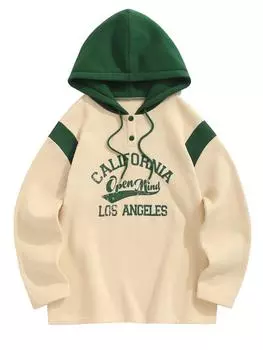 Женская повседневная толстовка ZAFUL с капюшоном на кнопках, шнурке, надписью LOS ANGELES CALIFORNIA, графическим принтом, цветными блоками, с подкладкой из флиса, с термоусадкой S зелёный