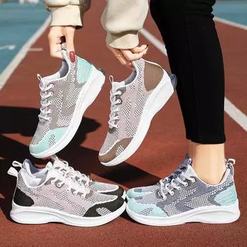 Женская повседневная трикотажная дышащая прогулочная обувь, теннисная обувь на шнуровке, кроссовки для бега, спортивная обувь для тренировок, женские кроссовки из эластичной ткани без шнуровки 36