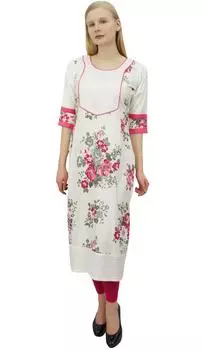 Женская повседневная туника Phagun Off White с прямым принтом из вискозы Kurti Kurta 10 грязно-белый