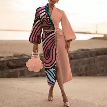 Женская повседневная твидовая теплая куртка с длинными рукавами и лацканами S жёлтый