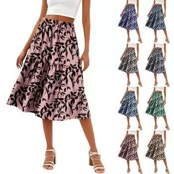 Женская повседневная юбка А-силуэта с высокой талией, юбка в полоску с принтом в горошек и карманами L синий