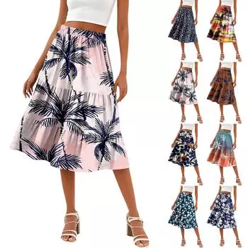 Женская повседневная юбка А-силуэта с высокой талией, юбка в полоску с принтом в горошек и карманами L синий