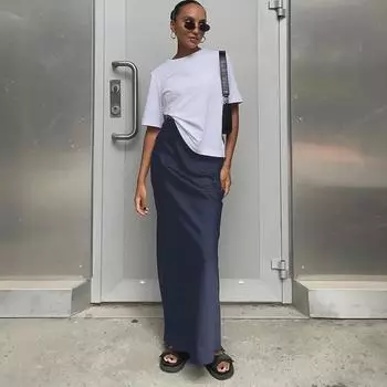 «Женская повседневная юбка из атласного шелка весна/лето 2024 г. — европейский и американский стиль» Large серый