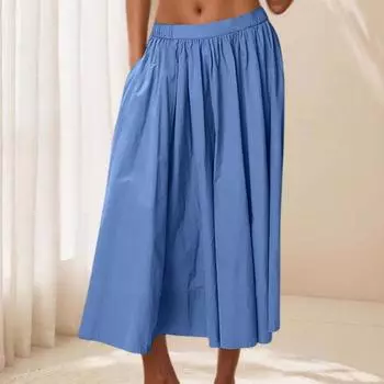 Женская повседневная юбка Легкая элегантная А-силуэта с высокой талией Летняя пляжная юбка для отпуска L синий