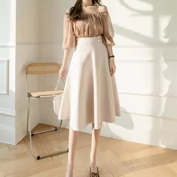 Женская повседневная юбка, летняя корейская мода с высокой талией, тонкая шикарная элегантная женская юбка трапециевидной формы, профессиональная юбка Y2K для торжественных случаев L абрикосовый