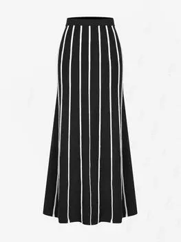 Женская повседневная юбка-макси с высокой талией и вертикальными полосками ZAFUL S чёрный