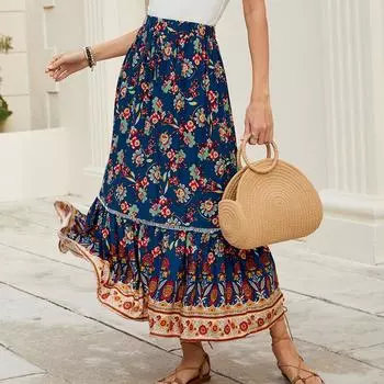 Женская повседневная юбка с высокой талией и широкими складками Юбка с талией и широкими складками Юбка с талией и широкими складками L темно-синий