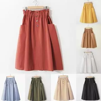 Женская повседневная юбка с высокой талией, однотонное винтажное удобное длинное платье на пуговицах one size чёрный