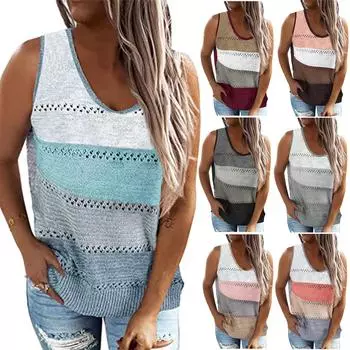 Женская повседневная удобная блузка без рукавов с v-образным вырезом контрастного цвета и строчкой L синий