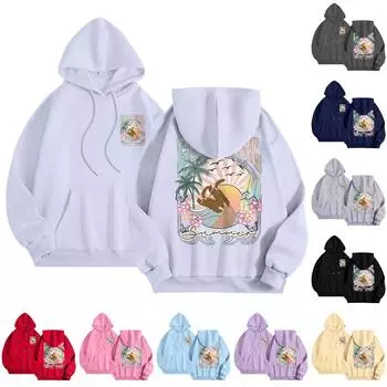 Женская повседневная удобная плюшевая кофта с длинным рукавом и свободным воротом с принтом L бежевый