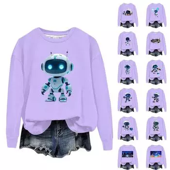 Женская повседневная удобная толстовка с длинным рукавом и свободным вырезом L синий