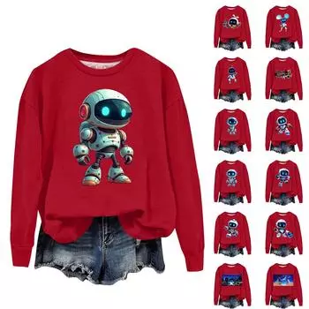 Женская повседневная удобная толстовка с длинным рукавом и свободным вырезом L синий