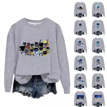 Женская повседневная удобная толстовка с длинным рукавом и свободным вырезом L синий