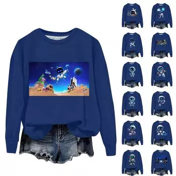 Женская повседневная удобная толстовка с длинным рукавом и свободным вырезом L синий