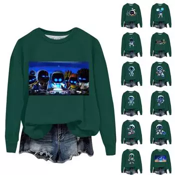 Женская повседневная удобная толстовка с длинным рукавом и свободным вырезом L синий