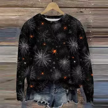 Женская повседневная удобная толстовка с круглым вырезом и длинным рукавом с принтом бейсбола L чёрный