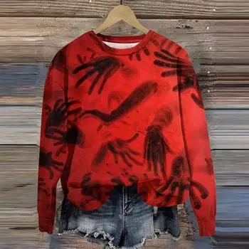 Женская повседневная удобная толстовка с круглым вырезом и длинным рукавом с принтом бейсбола XXXL красный