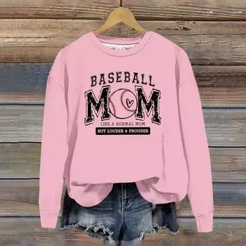 Женская повседневная удобная толстовка с круглым вырезом и длинным рукавом с принтом бейсбола S розовый