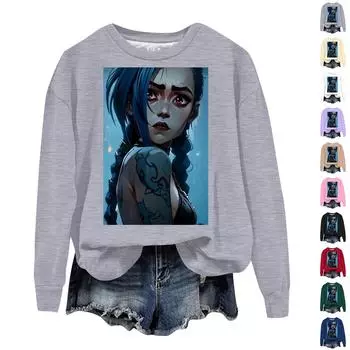 Женская повседневная удобная толстовка с круглым вырезом и длинным рукавом с принтом Arcane L бежевый