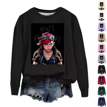 Женская повседневная удобная толстовка с круглым вырезом и длинным рукавом с принтом Arcane L бежевый