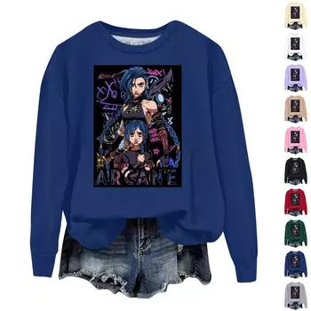 Женская повседневная удобная толстовка с круглым вырезом и длинным рукавом с принтом Arcane L темно-синий