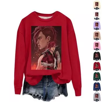 Женская повседневная удобная толстовка с круглым вырезом и длинным рукавом с принтом Arcane XXXL чёрный