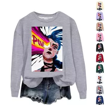 Женская повседневная удобная толстовка с круглым вырезом и длинным рукавом с принтом Arcane L бежевый