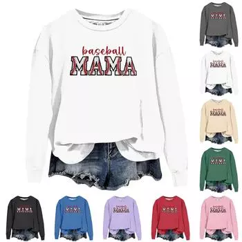 Женская повседневная удобная толстовка с круглым вырезом и длинным рукавом с принтом бейсбола XXL бежевый