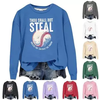 Женская повседневная удобная толстовка с круглым вырезом и длинным рукавом с принтом бейсбола XL фиолетовый